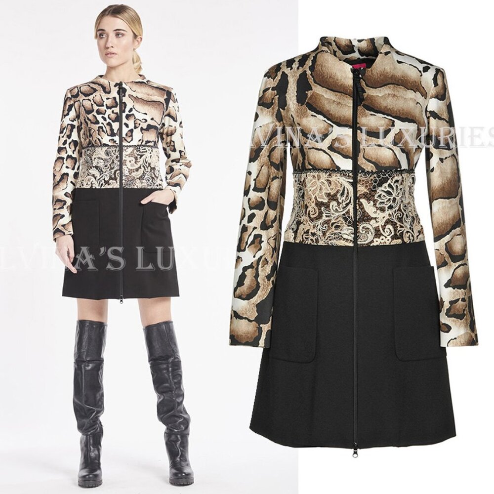 SAVE THE QUEEN COAT LONG JACKET ZIP CLOSURE ANIMAL PRINT POCKETS S / SMALL